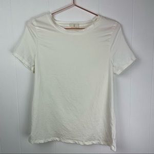 t. la Short Sleeve Ivory Cream Lace Trim Top